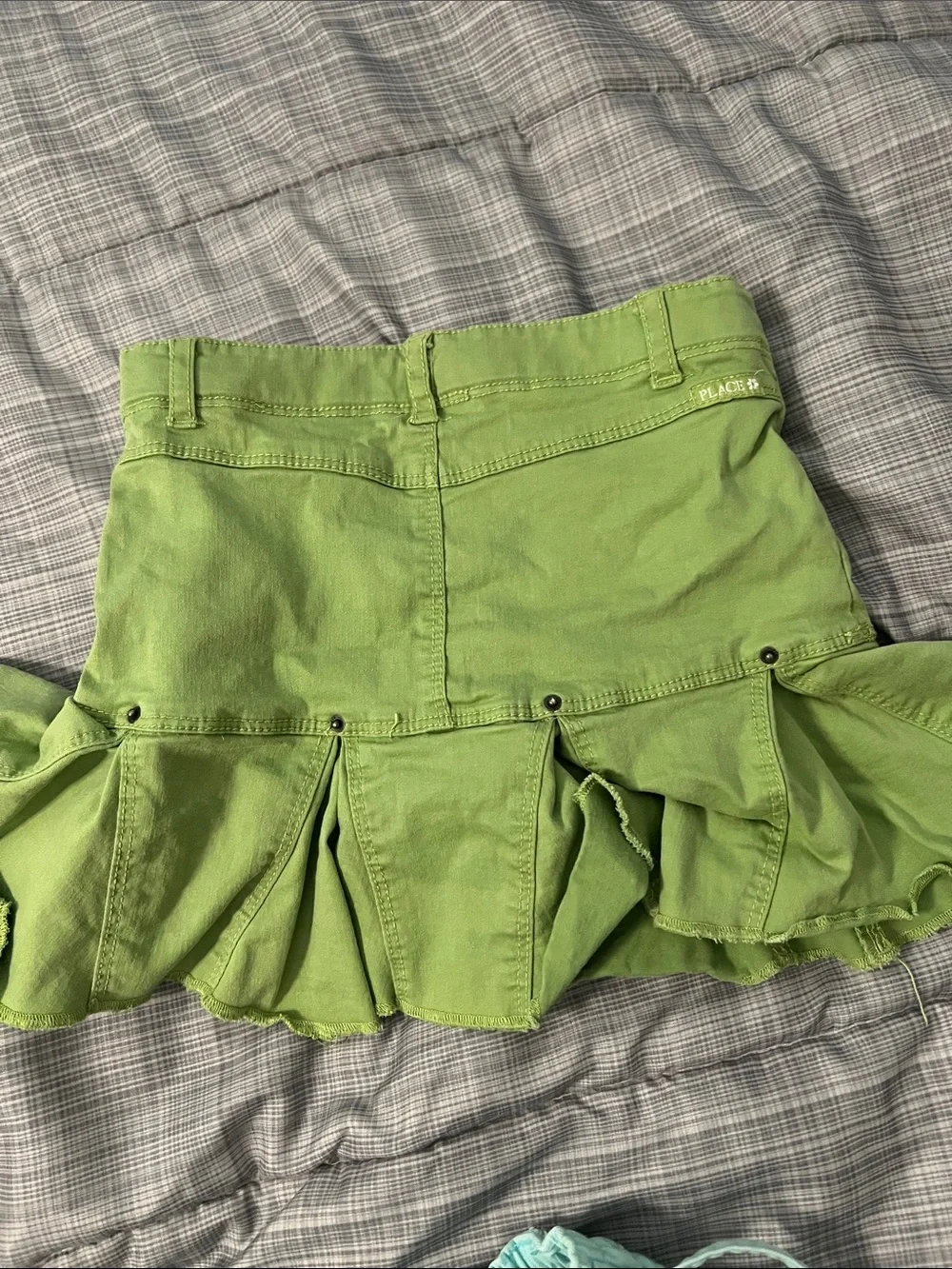 Olive Green and Light Blue kids Casual Skorts-